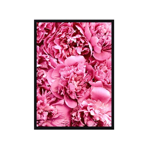 마벨인홈 인테리어 플라워아트 꽃그림 분홍꽃다발 포스터 + 우드액자 세트, 블랙