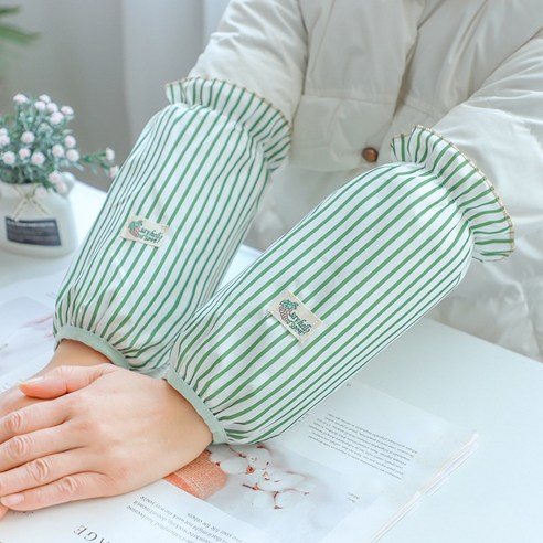 몬드스팟 스트라이프 프릴 주방 욕실 청소 방수 팔토시 한쌍 YY57723, 그린, 1개