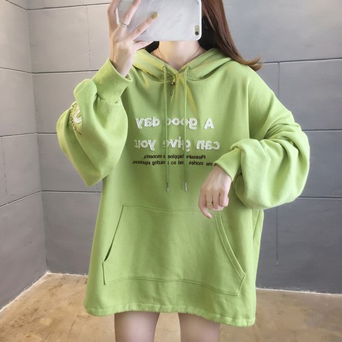 루나걸 아플리케 자수 후드 맨투맨