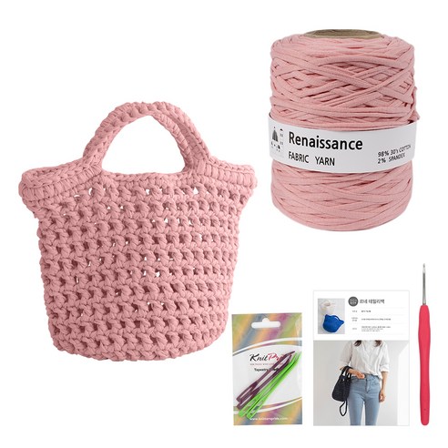 yarna 르네상스 데일리백 DIY 패키지, 연핑크(실), 랜덤발송(코바늘), 1세트