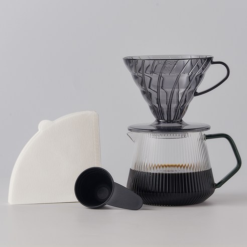 빈플러스 하리오 V60 플리츠 핸드드립 커피 세트, 1개, 커피드리퍼 + 유리서버 + 여과지 + 스푼, 600ml