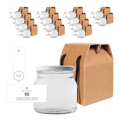 원형식품 꿀병 500g + 화이트캡 + 심플밤꿀S 스티커 + 봉인스티커 세트, 15세트, 400ml