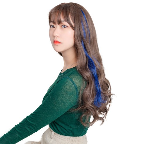 가발위드 단색 웨이브 컬러 포인트 피스 5p + 트윙클 붙임머리 세트, 블루(컬러피스), 랜덤발송(붙임머리), 1세트