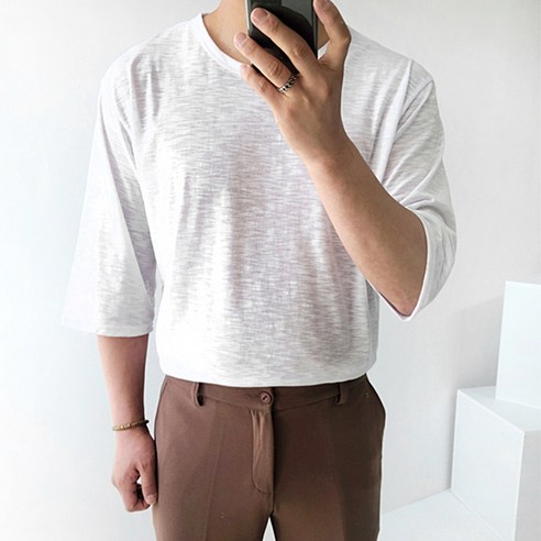 더클래식 남성용 7부 린넨 데일리 반팔 티셔츠