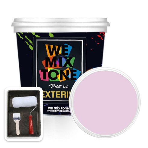 WEMIXTONE 외부용 EXTERIOR 페인트 3L + 붓 + 로울러 + 트레이 세트, WMT0393P01(페인트), 1개