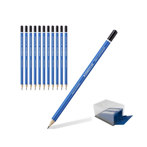 스테들러 마스루모그라프 연필 HB 12p + 전용 2홀 휴대용 연필깎이 문구세트, 혼합색상, 1세트