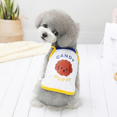 강아지 고양이 캔디 나시 티셔츠, 퍼피옐로우