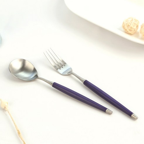 보겐 국산 르비앙 샤틴 디저트 스푼 + 포크 세트, 바이올렛, 디저트스푼 + 디저트포크, 1세트