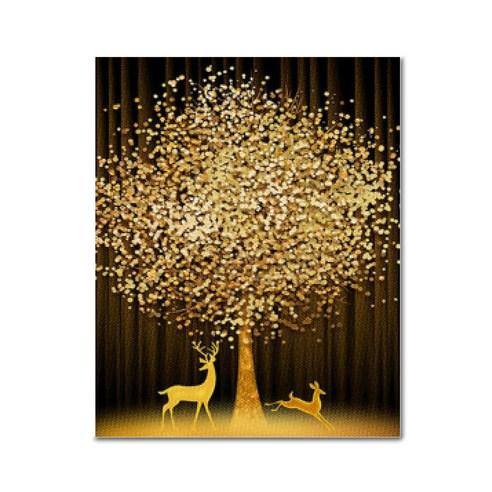 아디코 DIY 보석십자수 황금 사슴과 나무 40 x 50 cm BH47, 혼합색상, 1개