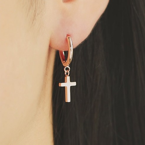 오에스티 여성용 써지컬스틸 십자가 원터치 귀걸이