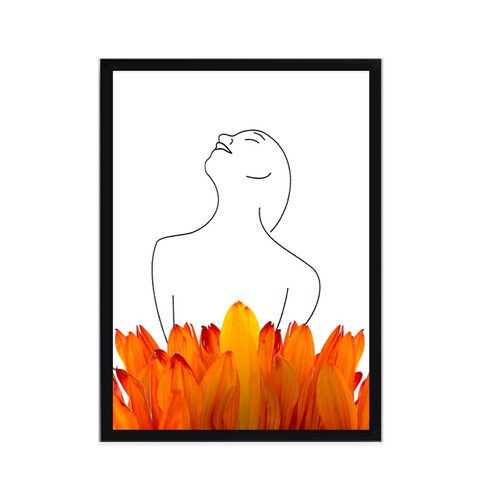 인테리어 포스터 꽃과여인 D + 우드액자 세트, 블랙