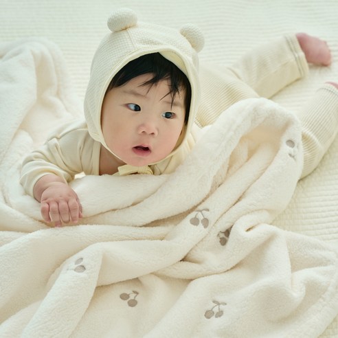 롤베이비 유아용 겨울 자수 극세사 블랭킷, 체리