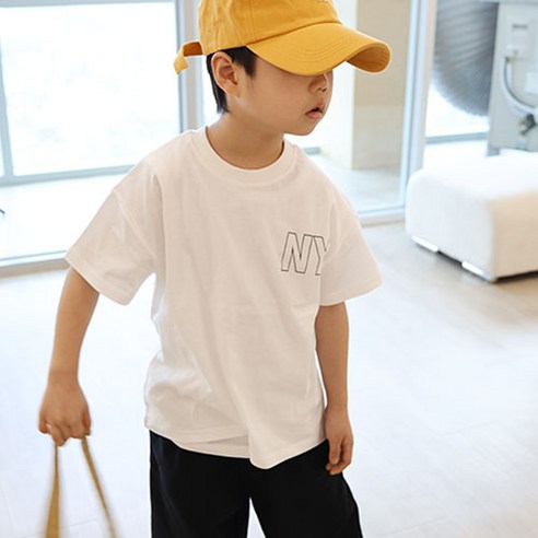 아동의 기쁨을 담은 티셔츠: 소년마켓 네온스마일 반팔 티셔츠