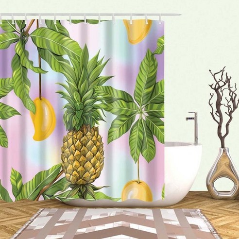 카리스 파인애플 디자인 방수 욕실 샤워 커튼 A02 90 x 180 cm, 1개