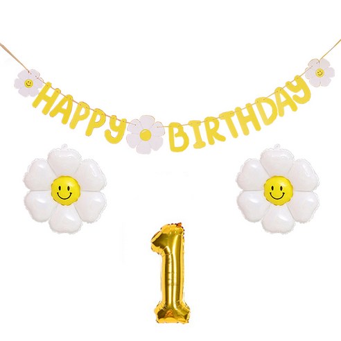 JOYPARTY 데이지 생일가랜드 + 데이지풍선 소형 2p + 숫자은박풍선 1 소 세트, 1세트, 골드(은박풍선)