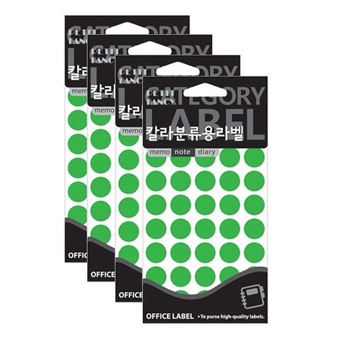 쁘띠팬시 칼라분류용 형광 원형 라벨스티커 형광 녹색 20-302, 4개