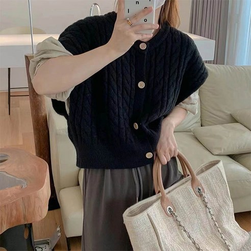 앤드스타일 여성용 베이노 꽈배기 루즈 니트 조끼 263471