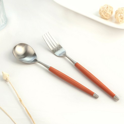 보겐 국산 르비앙 샤틴 디저트 스푼 + 포크 세트, 캐럿, 디저트스푼 + 디저트포크, 1세트