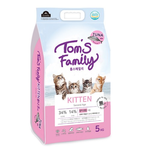 톰스패밀리 키튼용 고양이 참치 건식사료, 5kg, 1개