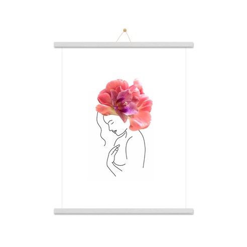 우드 족자 + 꽃과 여인 C 포스터 + 꼭꼬핀 세트, 화이트