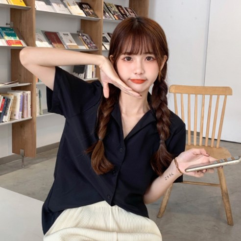 여성용 샌디 카라넥 반팔 블라우스