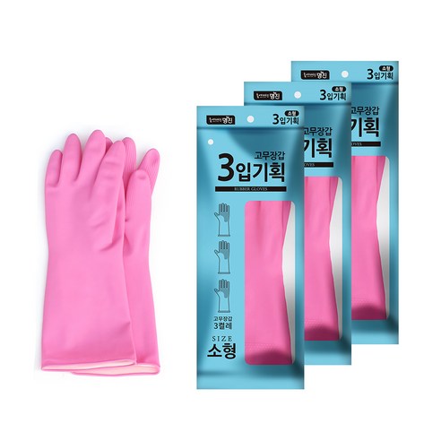 홈에디션명진 식품용 알뜰 고무장갑 양손 3켤레 x 3p 세트, 핑크, 소(S), 1세트