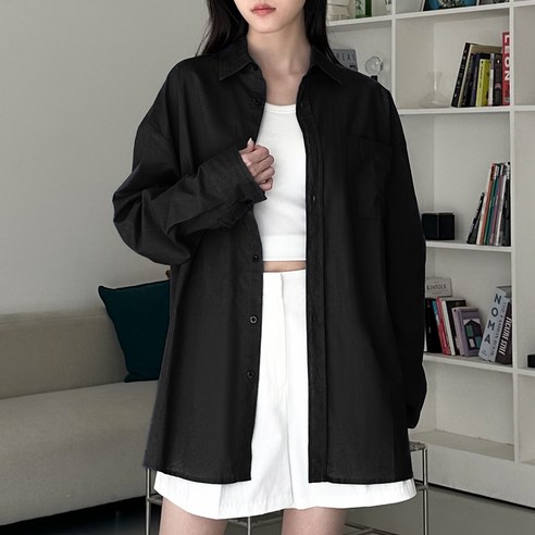 디어로라 여성용 내추럴 오버핏 린넨 셔츠 IPS017