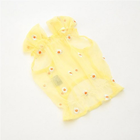 강아지 가벼운 레이스 시원한 꽃무늬 옷, 옐로우