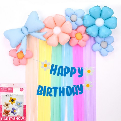 파티쇼 마카롱 파티스트리머 꽃풍선 생일파티 포토존 장식세트, 가랜드블루, 1세트
