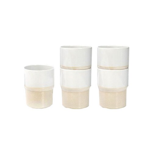 오체어스 쌓아지는 도자기 물컵 230ml, 투톤베이지, 5개