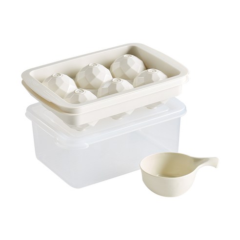 이지앤프리 오브제 크리스탈 아이스볼 6구 + 얼음 보관통 + 원형 스쿱 A 세트, Natural White