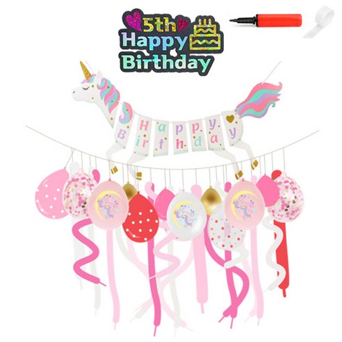이모쿠비 생일파티 패키지 데코세트, 유니콘 5살, 1세트