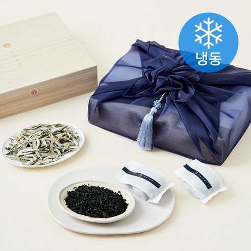 앵강마켓 남해 명품 죽방렴 멸치 중멸 300g + 미역 20g x 6개입 프리미엄 1호선물세트 + 쇼핑백 (냉동), 420g, 1세트