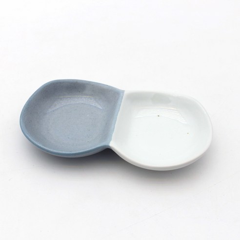 달소금 도자기 2칸 땅콩소스기 14 x 7 x 1.5 cm, 아쿠아블루(유광), 1개