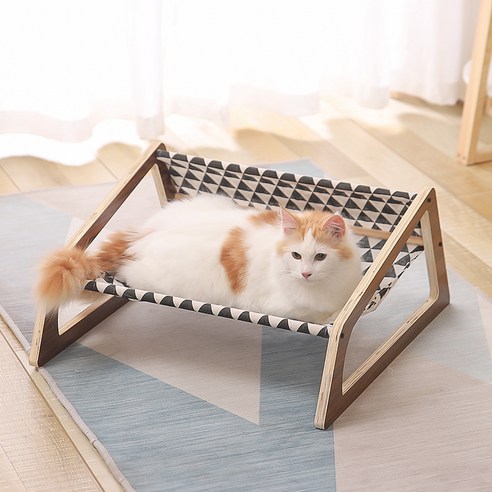 멍뭉스 고양이 우드 해먹형 소파 침대, 블랙 앤 화이트 체크, 1개