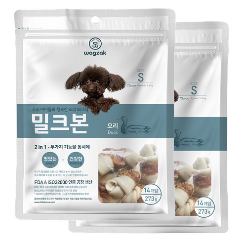 와그작 오리 밀크본 강아지 덴탈껌 S 273g, 2개