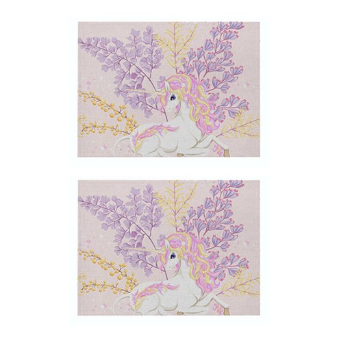 라벤더 유니콘 일러스트 플레이스 매트 2p, 28, 42 x 32 cm