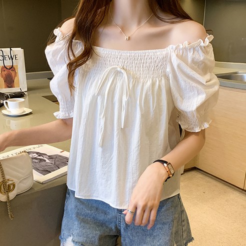 포플러앤씨 퍼프 오픈숄더 블라우스