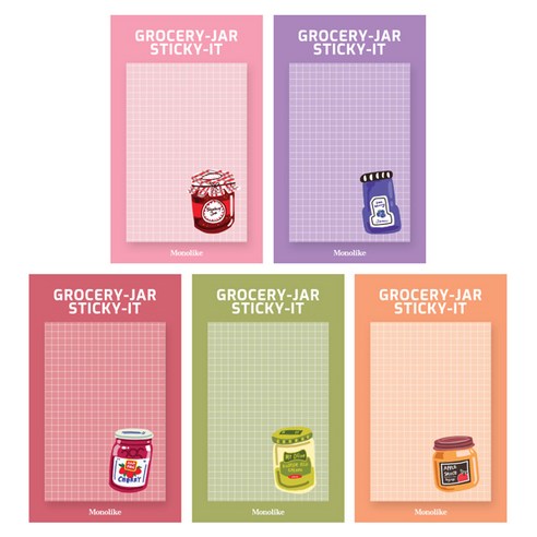 모노라이크 스티키 점착메모지 5종 세트 그로서리 자, Strawberry jam, Blueberry jam, Cherry jam, Olives, Apple sauce, 1세트