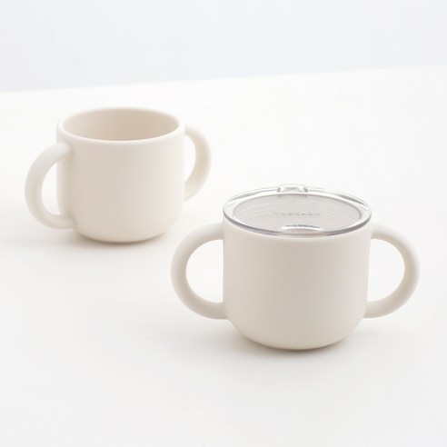 탁가온 아동용 123 실리콘 트레이닝 컵 200ml x 2p + 뚜껑 세트, 아이보리, 아이보리, 1세트
