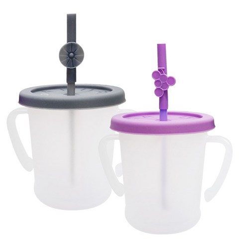 아가프라 매직 빨대컵 S 300ml x 2종 + 과일탑 랜덤발송 세트, 그레이, 퍼플, 1세트