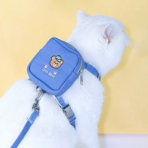 파스텔펫 반려동물 모자곰 백팩하네스 리드줄, 블루, 1개