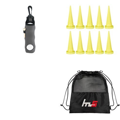 나야스타일 골프공 파우치 + HDPE 골프 숏 티 10p + 파우치 세트 GFYP-136-1+163-1PU, 그레이(골프공 파우치), 옐로우(골프티)