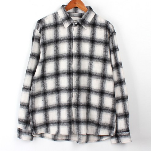 플레이즈 남성용 기모 폴리 카라넥 체크 셔츠