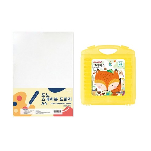 도노 스케치북 도화지 A4 130g 250매 + 모나미 모니주 가방파스 24색 문구세트, 단일색상(도화지), 중성(크레파스), 1세트