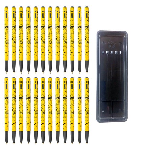 모나미 153 카툰 볼펜 0.5mm 24p + 매표 펜 접시 C형 세트, 바나나옐로우(볼펜), 검정색(펜접시), 1세트