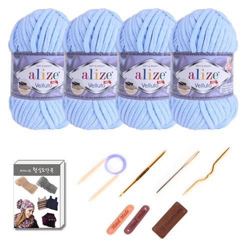 마마니트 벨루토실 4볼 목도리 DIY 세트 218 파스텔블루, 1세트