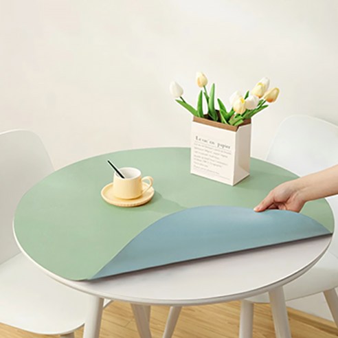 모노플리 방수 원형 투톤 테이블 매트, 민트블루, 1개, 80cm
