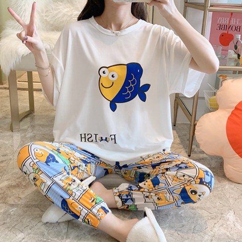 세컨핑크 귀욤귀욤 박시 반팔 조거팬츠 투피스 잠옷 세트