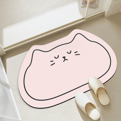 데이소이 잠자는 고양이 욕실 발매트 2.5mm, 핑크